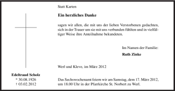 Traueranzeige von Edeltraud Scholz von WESTFÄLISCHER ANZEIGER