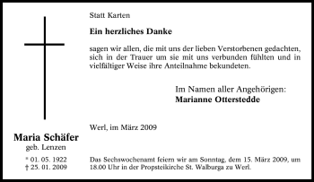 Traueranzeige von Maria Schäfer von WESTFÄLISCHER ANZEIGER