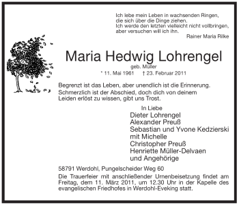 Traueranzeige von Maria Hedwig Lohrengel von WESTFÄLISCHER ANZEIGER