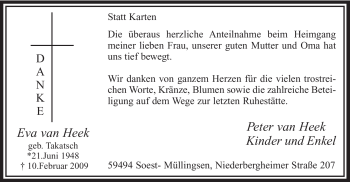 Traueranzeige von Eva Heek von WESTFÄLISCHER ANZEIGER