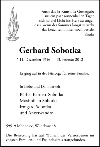 Traueranzeige von Gerhard Sobotka von WESTFÄLISCHER ANZEIGER