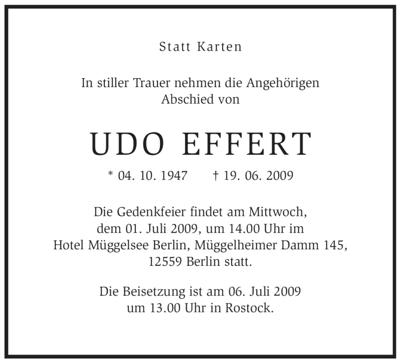  Traueranzeige für Udo Effert vom 27.06.2009 aus WESTFÄLISCHER ANZEIGER