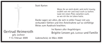 Traueranzeige von Gertrud Heimeroth von WESTFÄLISCHER ANZEIGER