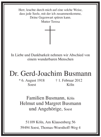 Traueranzeige von Gerd-Joachim Busmann von WESTFÄLISCHER ANZEIGER