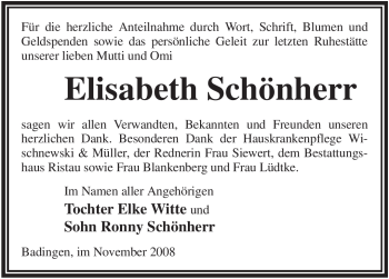 Traueranzeige von Elisabeth Schönherr von WESTFÄLISCHER ANZEIGER