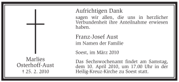 Traueranzeige von Marlies Osterhoff-Aust von WESTFÄLISCHER ANZEIGER