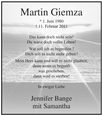 Traueranzeige von Martin Giemza von WESTFÄLISCHER ANZEIGER