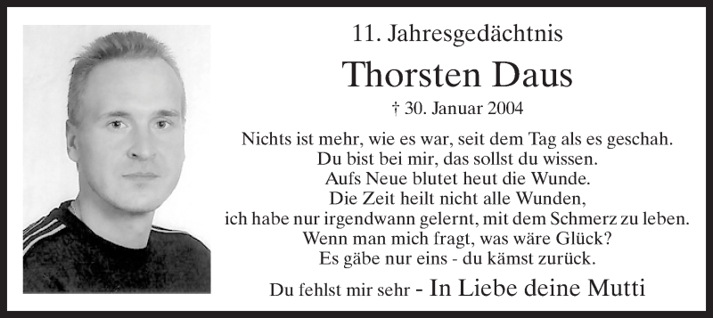  Traueranzeige für Thorsten Daus vom 30.01.2015 aus MZV