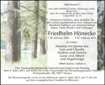 Traueranzeige von Friedhelm Hönecke von Westfälischer Anzeiger