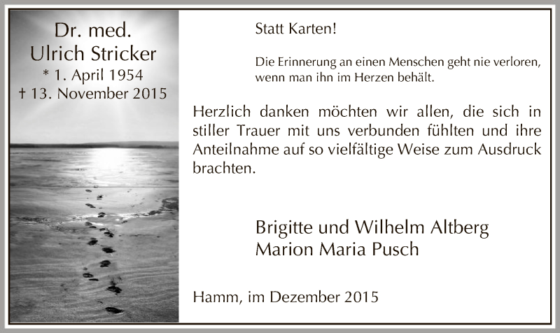  Traueranzeige für Ulrich Stricker vom 12.12.2015 aus MZV