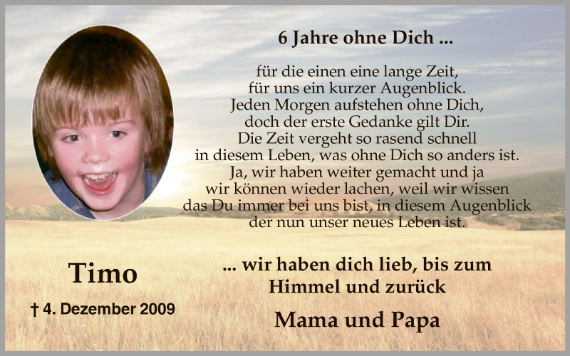  Traueranzeige für Timo  vom 04.12.2015 aus MZV