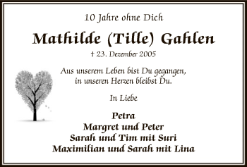 Traueranzeige von Mathilde Gahlen von MZV