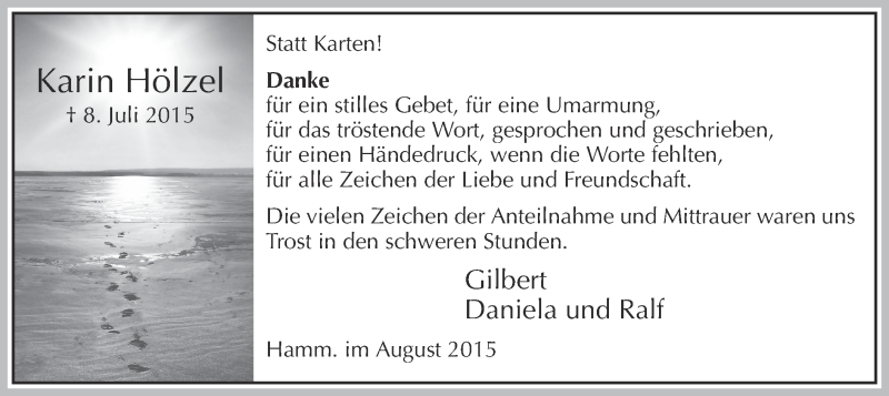  Traueranzeige für Karin Hölzel vom 08.08.2015 aus MZV