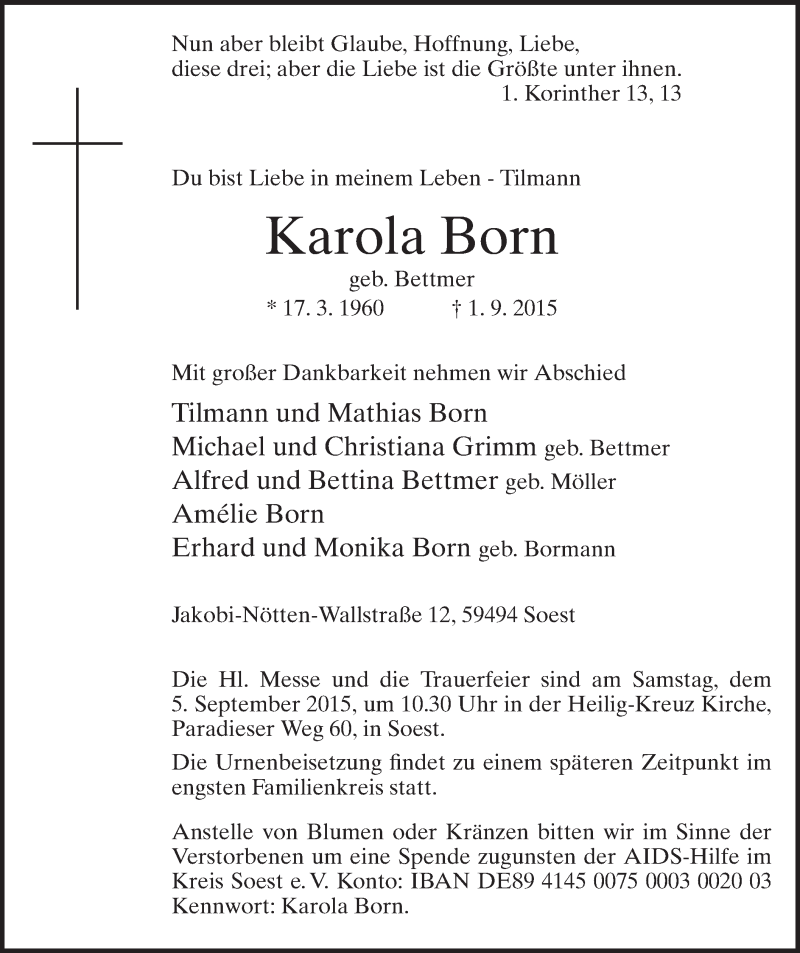  Traueranzeige für Karola Born vom 03.09.2015 aus MZV