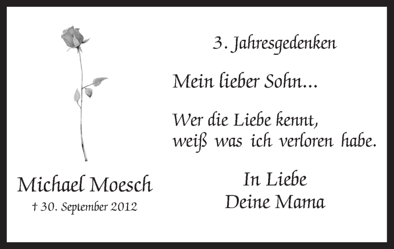  Traueranzeige für Michael Moesch vom 30.09.2015 aus MZV