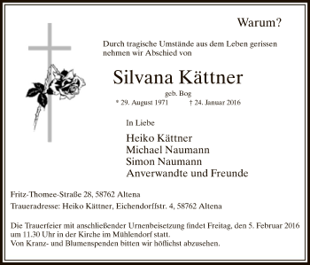 Traueranzeige von Silvana Kättner von MZV