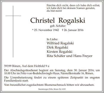 Traueranzeige von Christel Rogalski von MZV