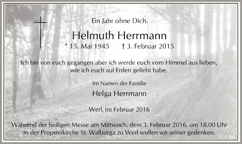  Traueranzeige für Helmuth Herrmann vom 29.01.2016 aus MZV