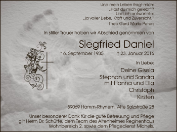Traueranzeige von Siegfried Daniel von MZV