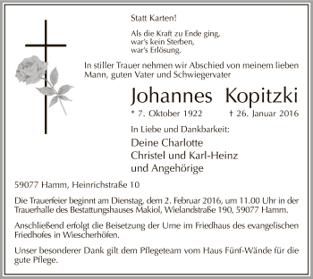 Traueranzeige von Johannes Kopitzki von MZV