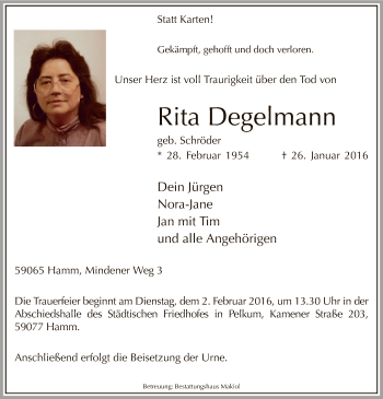 Traueranzeige von Rita Degelmann von MZV