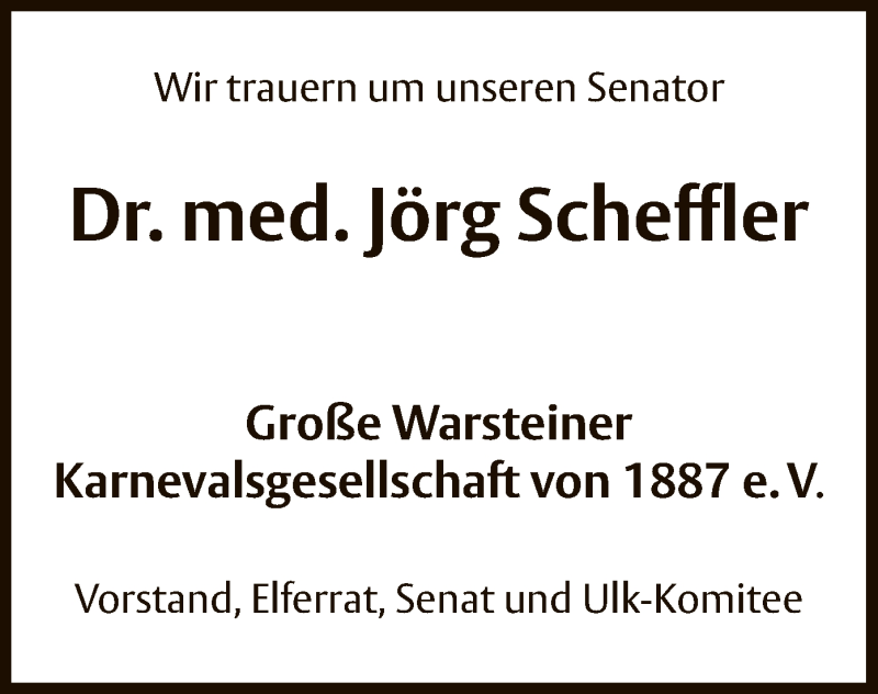  Traueranzeige für Jörg Scheffler vom 22.10.2016 aus MZV