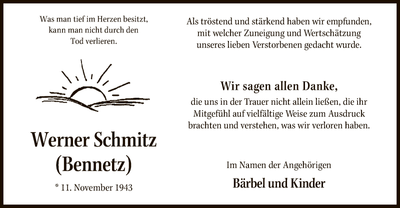  Traueranzeige für Werner Schmitz vom 11.11.2016 aus MZV