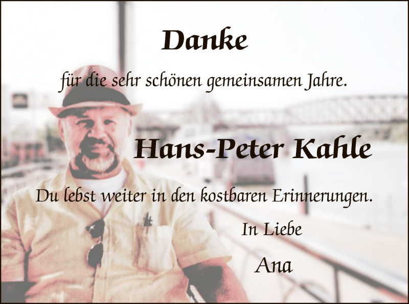  Traueranzeige für Hans-Peter Kahle vom 19.11.2016 aus MZV