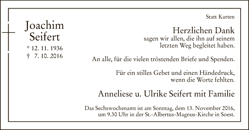  Traueranzeige für Joachim Seifert vom 11.11.2016 aus MZV