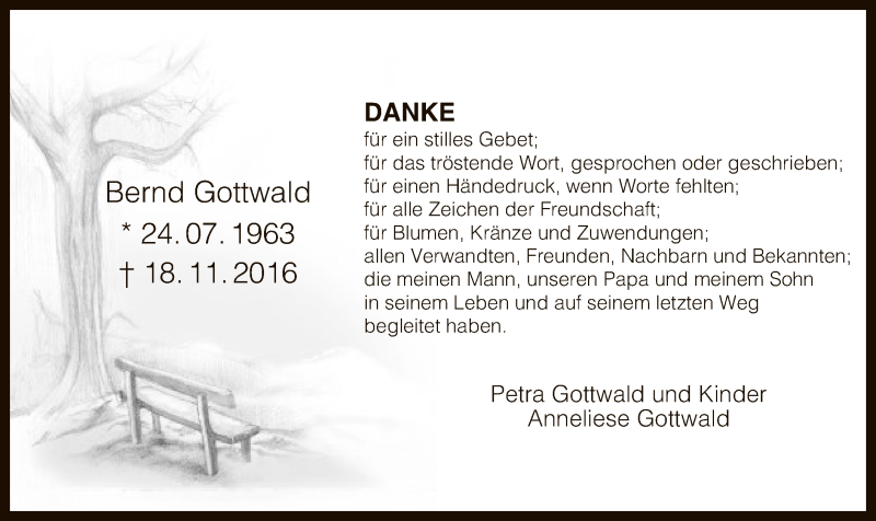  Traueranzeige für Bernd Gottwald vom 21.12.2016 aus MZV