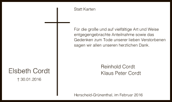 Traueranzeige von Elsbeth Cordt von MZV