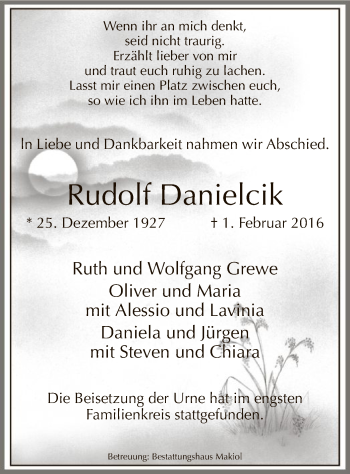 Traueranzeige von Rudolf Danielcik von MZV