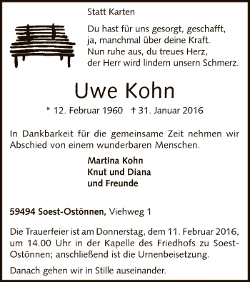 Traueranzeige von Uwe Kohn von MZV