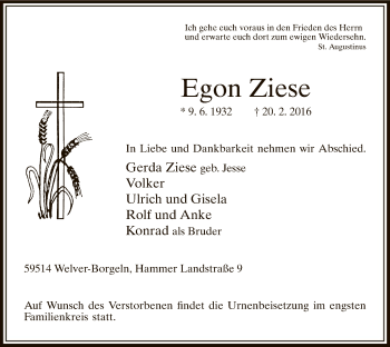 Traueranzeige von Egon Ziese von MZV