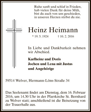 Traueranzeige von Heinz Heimann von MZV