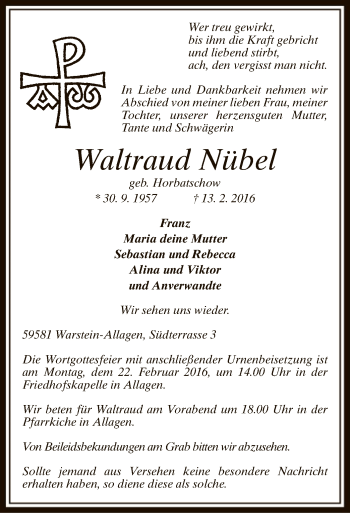 Traueranzeige von Waltraud Nübel von MZV