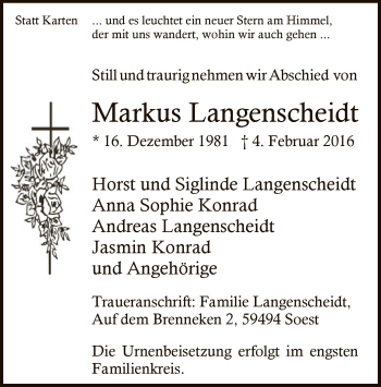 Traueranzeige von Markus Langenscheidt von MZV