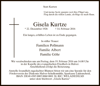 Traueranzeige von Gisela Kurtze von MZV
