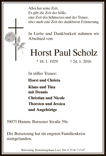 Traueranzeige von Horst Paul Scholz von MZV