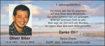 Traueranzeige von Oliver Biber von MZV