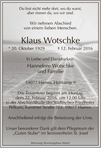 Traueranzeige von Klaus Wotschke von MZV