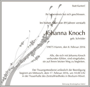 Traueranzeige von Johanna Knoch von MZV
