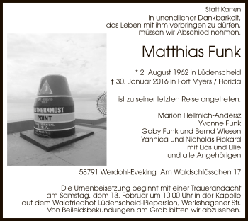 Traueranzeige von Matthias Funk von MZV