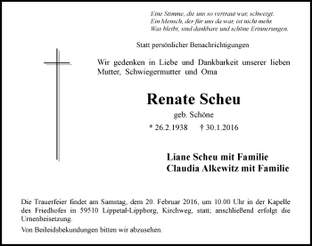 Traueranzeige von Renate Scheu von MZV