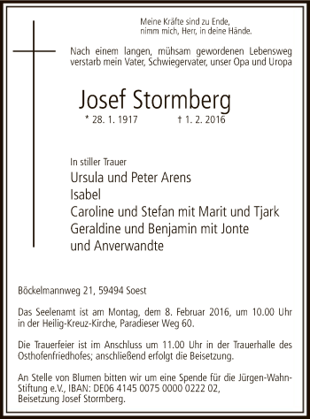 Traueranzeige von Josef Stormberg von MZV