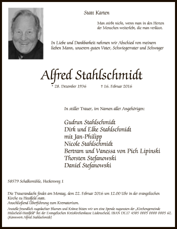Traueranzeige von Alfred Stahlschmidt von MZV