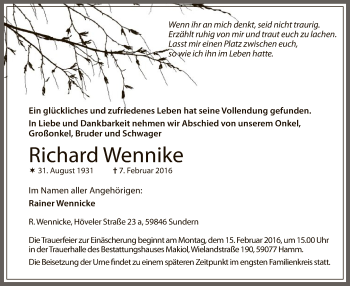 Traueranzeige von Richard Wennike von MZV