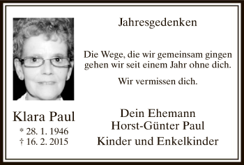 Traueranzeige von Klara Paul von MZV