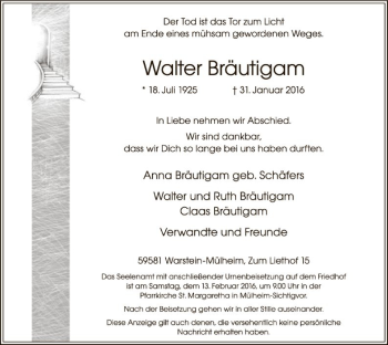 Traueranzeige von Walter Bräutigam von MZV