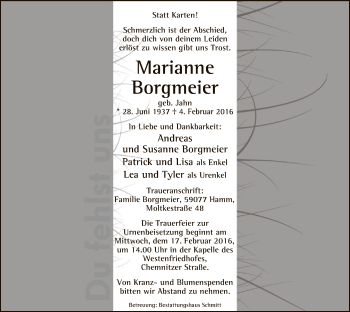 Traueranzeige von Marianne Borgmeier von MZV